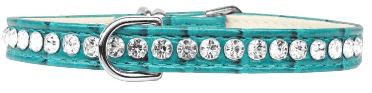 Beverly Style Rhinestone Designer Croc Dog Collar Turquoise Size 12